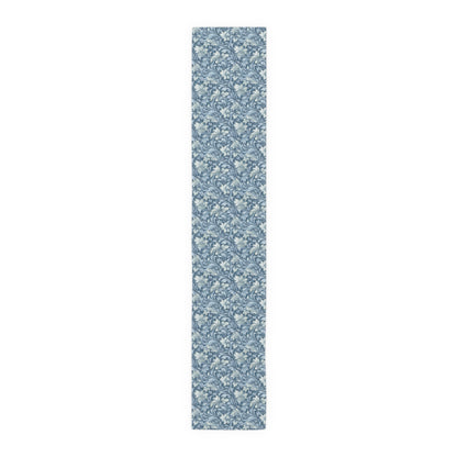 Soft Blue Leaf Tapestry Table Runner - Cotton Twill - Available in 2 sizes: 16" x 72" and 16" x 90".