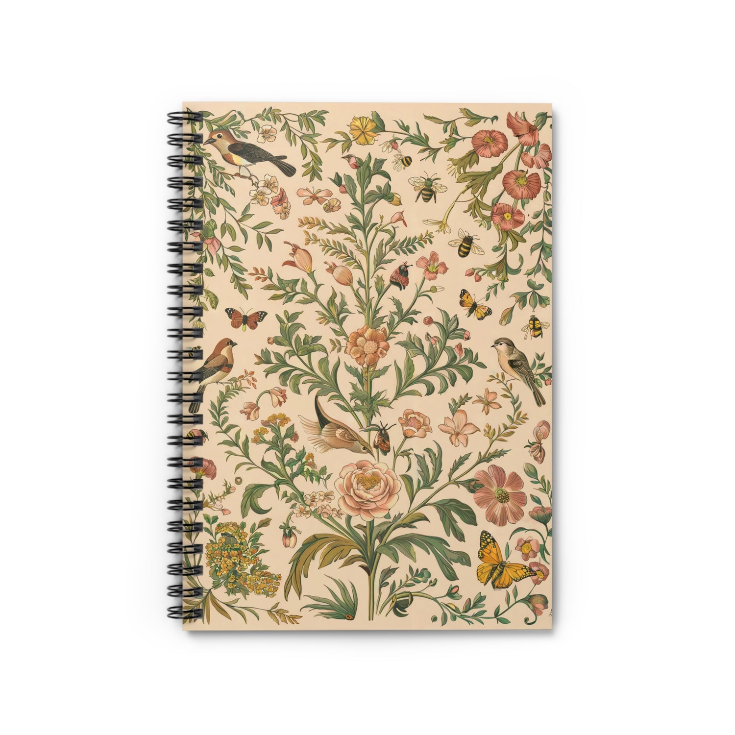 Floral Aviary Harmony Spiral Notebook - Ruled Line - Capture Nature's Harmony – Where Birds, Bees, and Butterflies Dance Among Blooms!