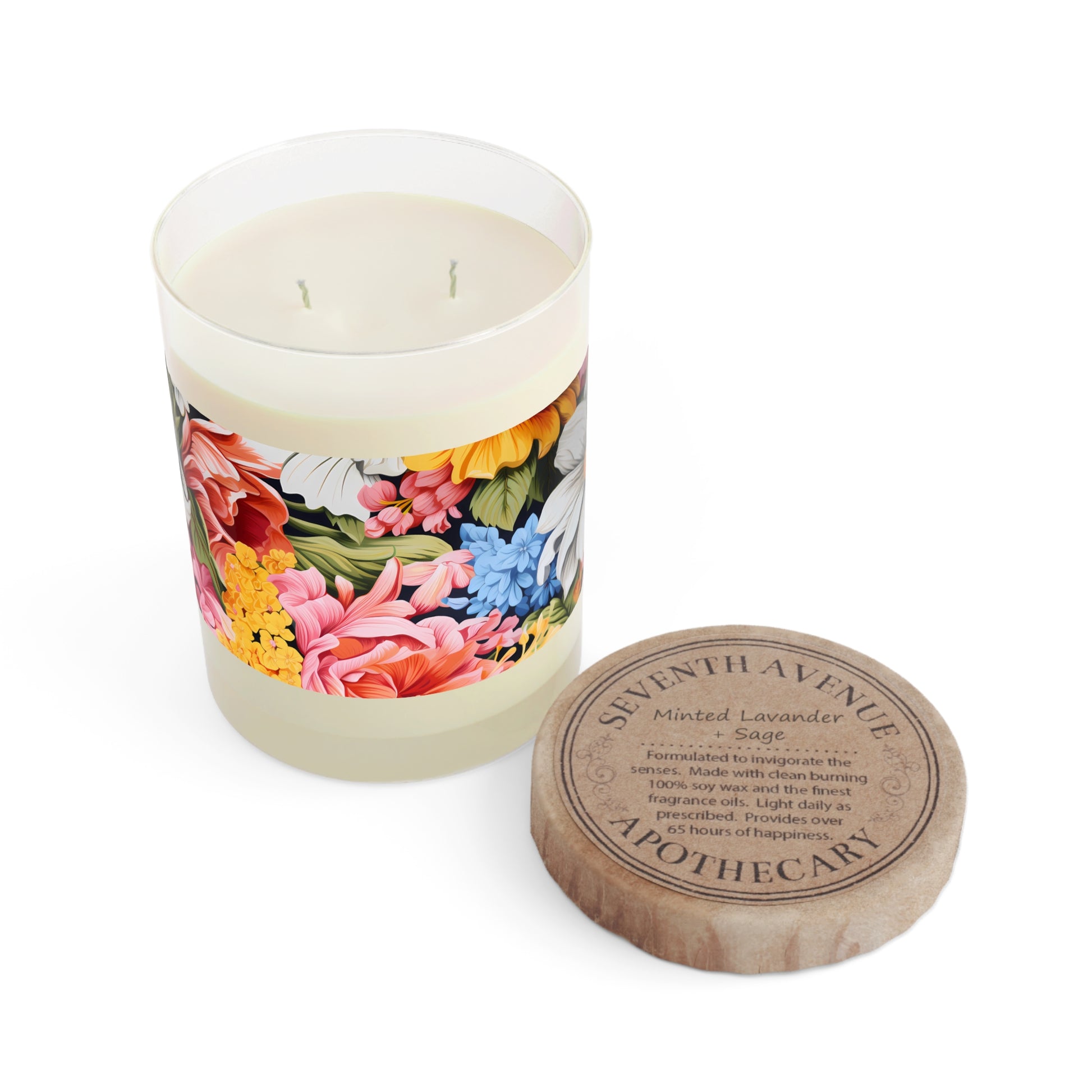 Chic Floral 100% Soy Wax Scented Candle. 11 oz. Full Glass, Phthlate-Free & Lead-Free Two-Wick Candle, Three Fragrance Options.