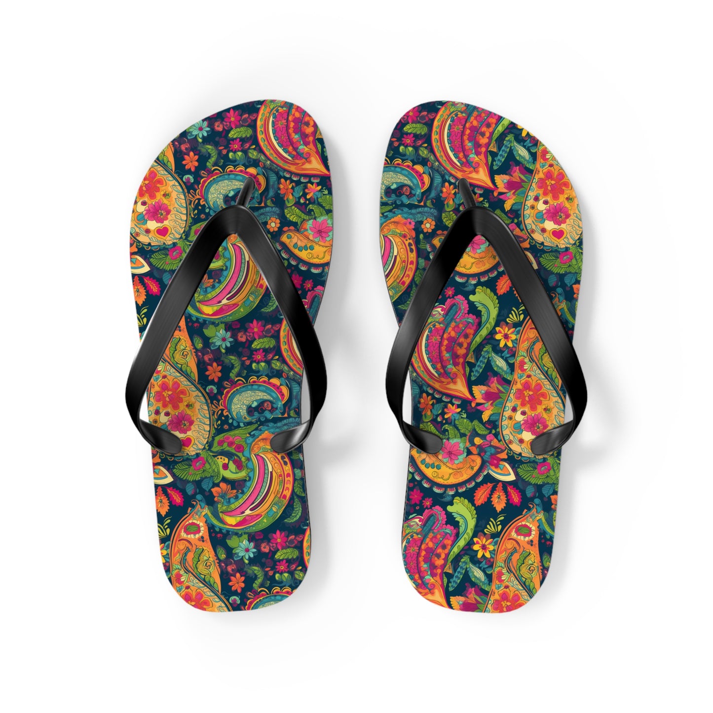 Psychedelic Paisley Party Flip Flops. 5/8" Thick Comfortable Summer or Winter Gym/Sauna Footwear for Men and Women.