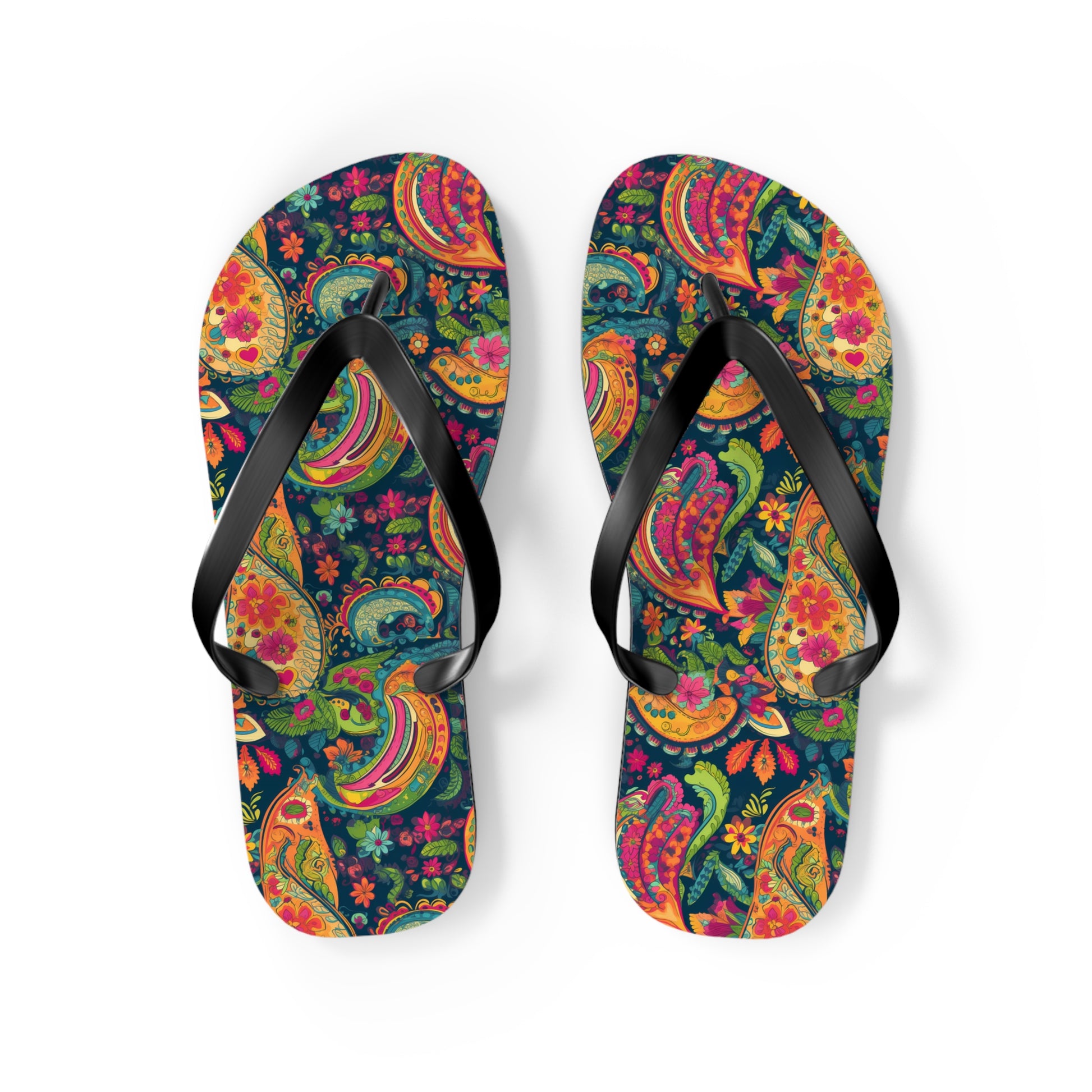 Psychedelic Paisley Party Flip Flops. 5/8" Thick Comfortable Summer or Winter Gym/Sauna Footwear for Men and Women.