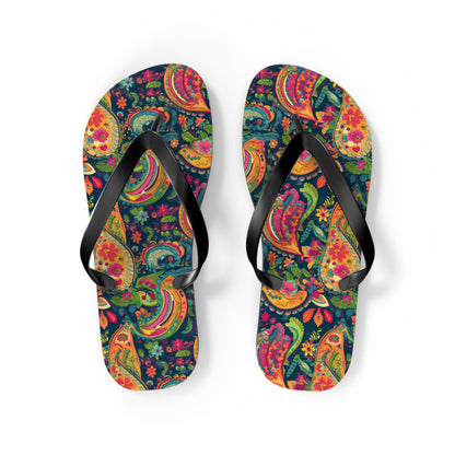 Psychedelic Paisley Party Flip Flops. 5/8" Thick Comfortable Summer or Winter Gym/Sauna Footwear for Men and Women.