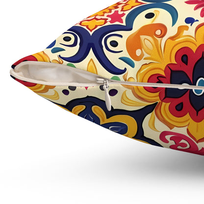 Moorish Mosaic Majesty Square Throw Pillow - Spun Polyester - Double-Sided Print - Concealed Zipper - Available in 7 sizes