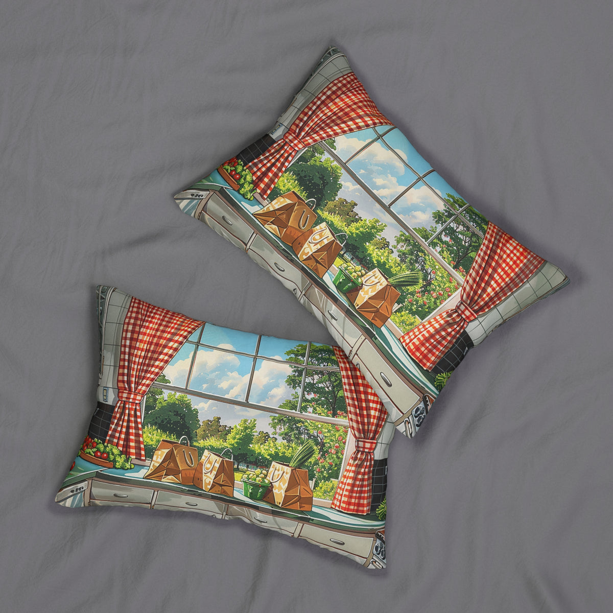 1950s Nostalgic Kitchen Lumbar Pillow - Spun Polyester - Double-Sided Print - Concealed Zipper - 20 x 14