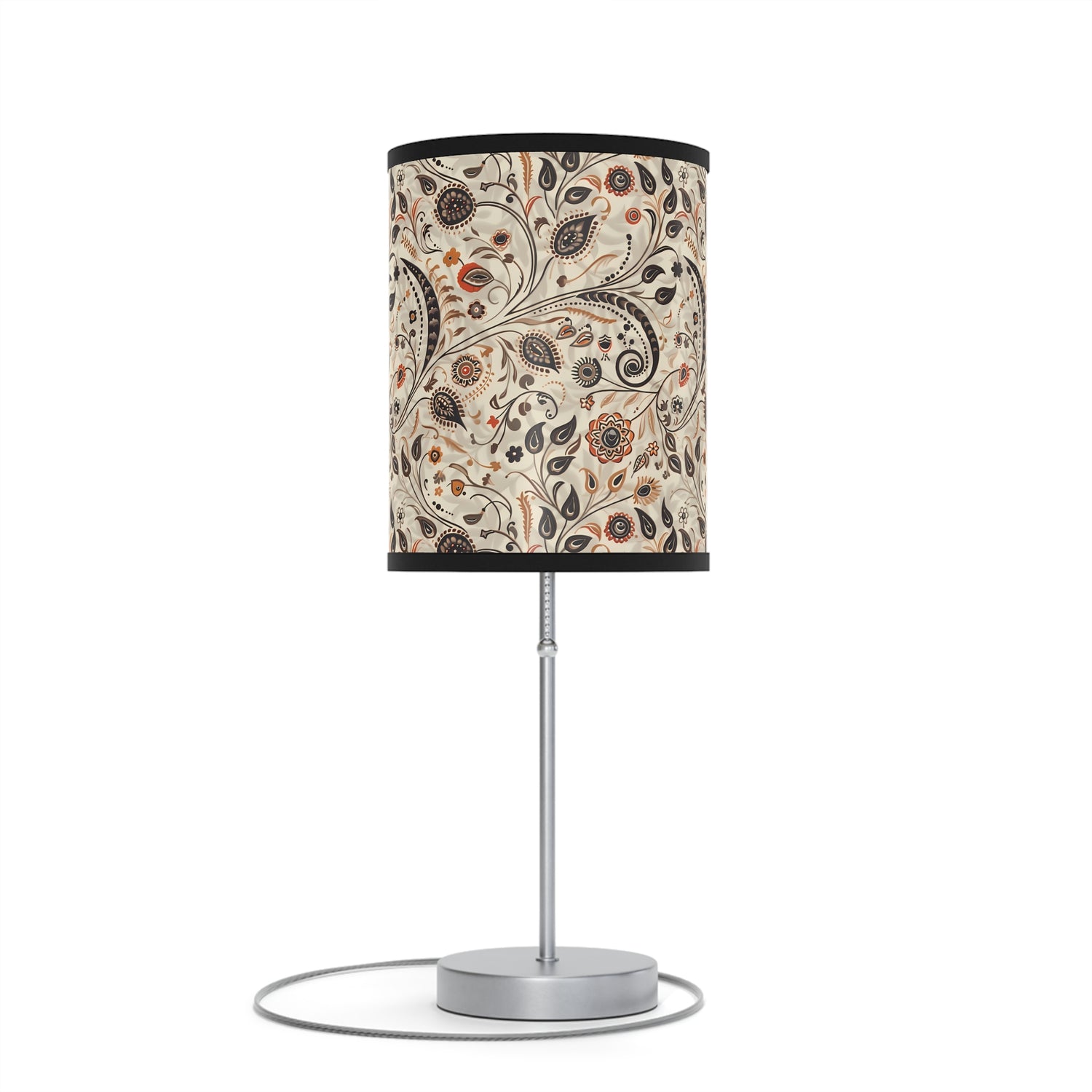 Tranquil Garden Paisley Modern Table Lamp. 20" Tall, Metal Stand, US|CA Plug, Available in 2 Finishes & Multiple Trim Colors