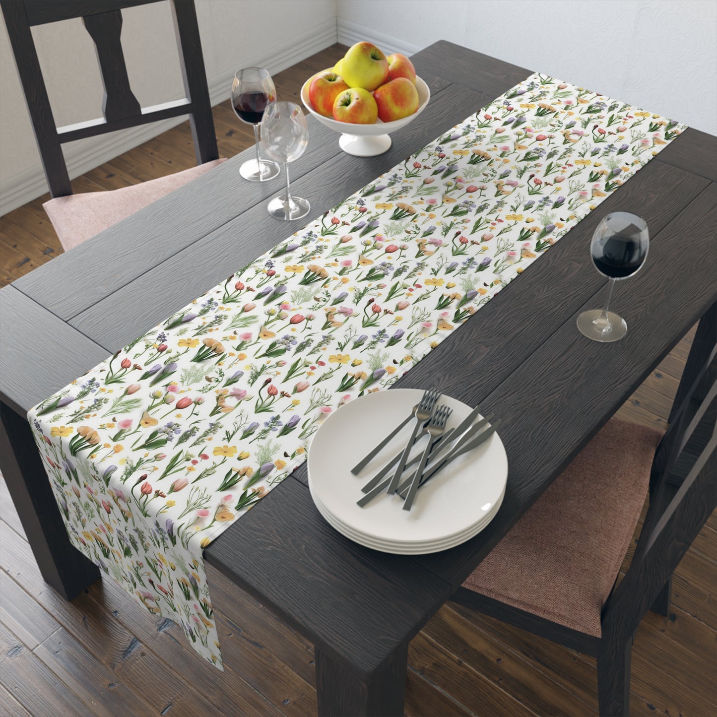 Spring Floral Table Runner - Cotton Twill - Available in 2 sizes: 16" x 72" and 16" x 90".