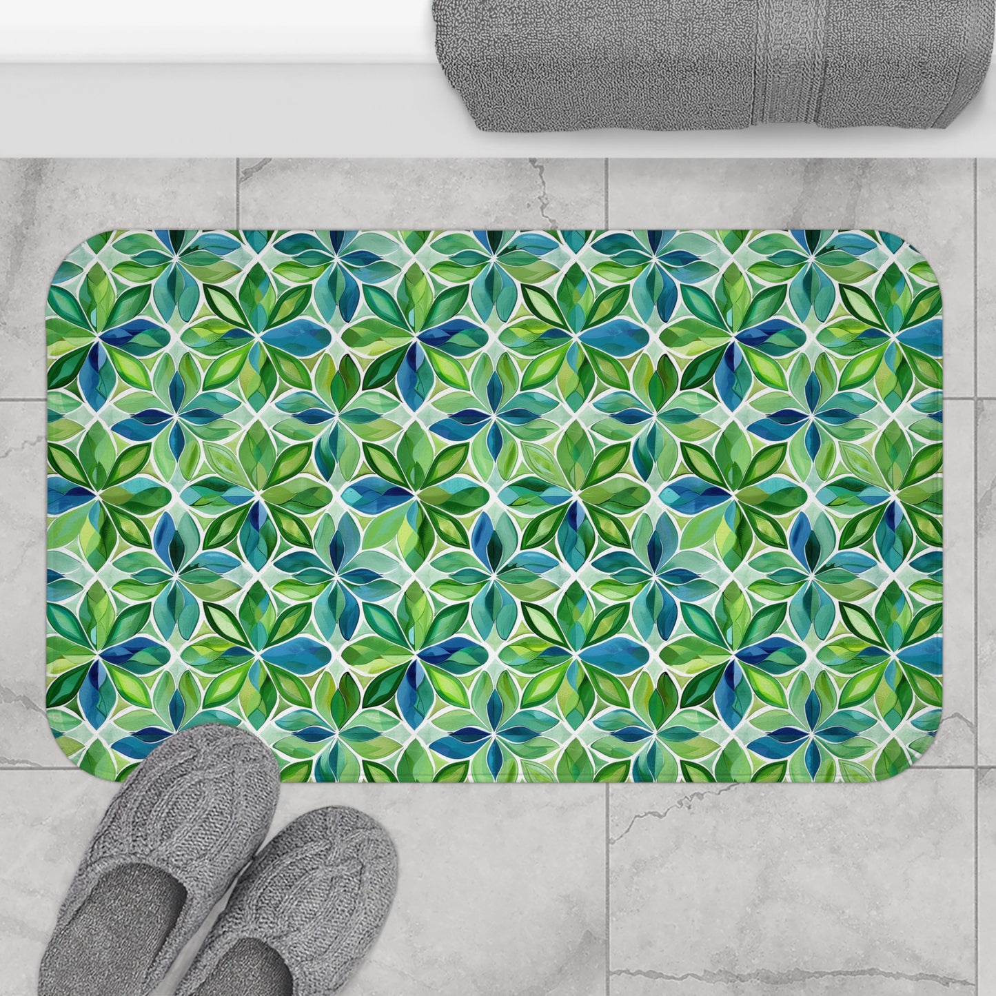Spring Geo Bath Mat - Step into a Kaleidoscope of Color and Style! Available in 2 sizes.