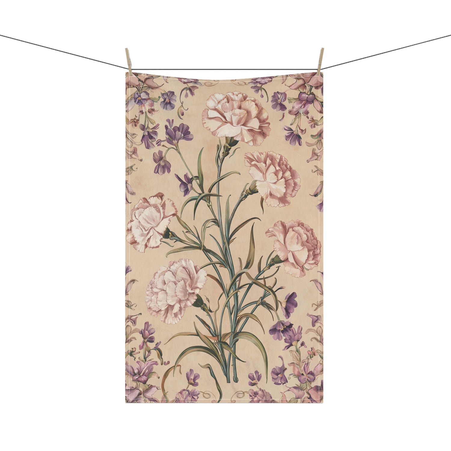 Carnation Caress Kitchen Towel - Cotton Twill - 18" x 30" - Blossom Your Kitchen with a Touch of Vintage Romance!