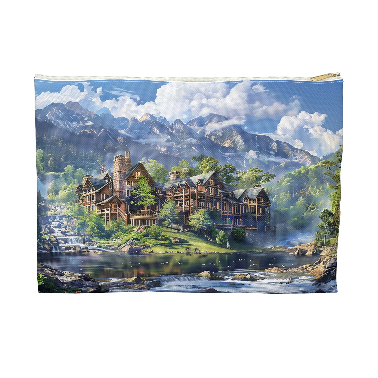 Grand Mountain Lodge Accessory Pouch - Carry the Grandeur of the Mountains Wherever You Go! Available in 2 sizes.