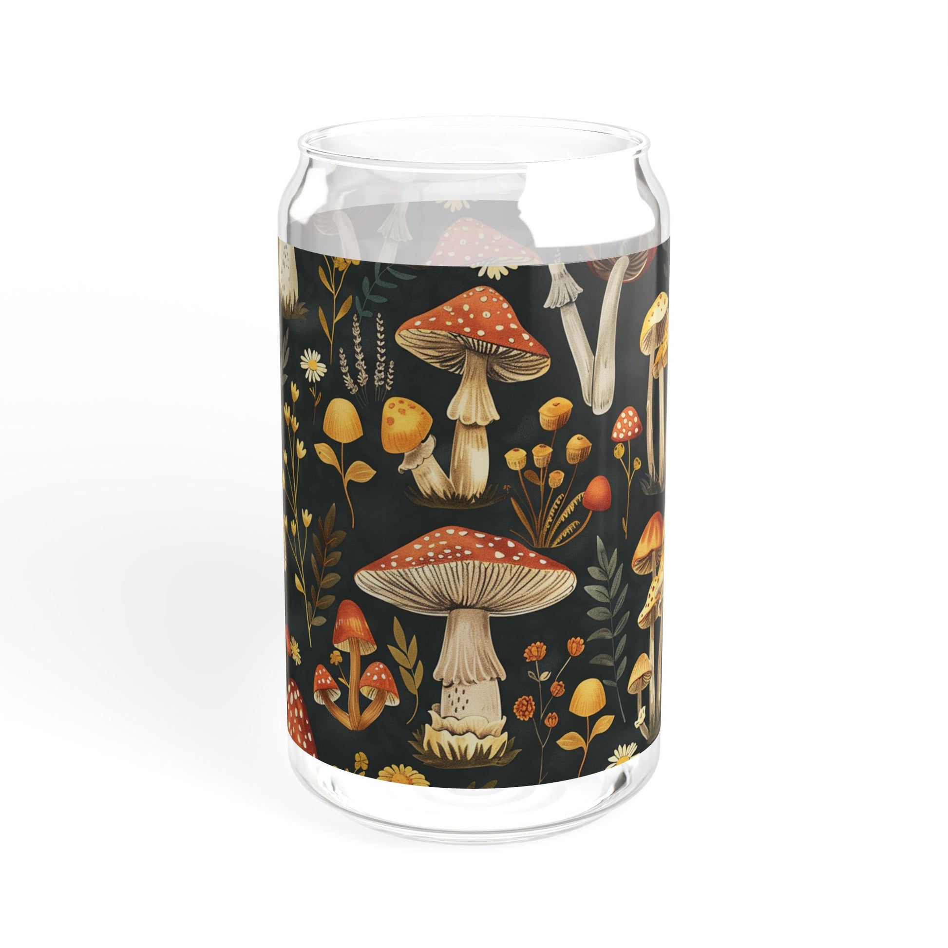 Whimsical Mushroom Forest Sipper Glass Tumbler - 16 oz - Sip Through a Magical Forest of Mushrooms!