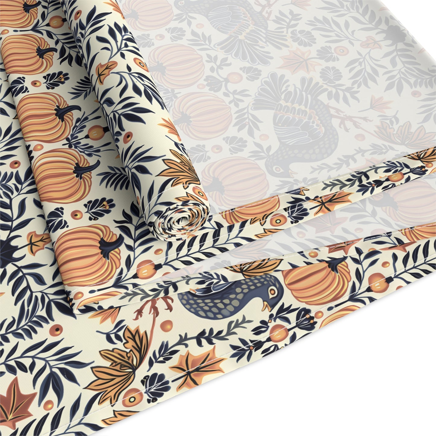 Autumn Harvest Woodcut Table Runner - Cotton Twill - Available in 2 sizes: 16" x 72" and 16" x 90".