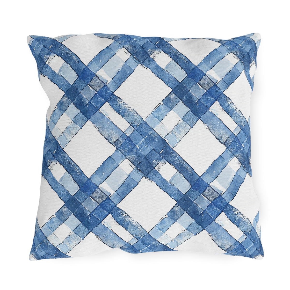 Blue Breeze Gingham Square Outdoor Pillow - Spun Polyester - Double-Sided Print - UV-Resistant - Water-Resistant - Available in 3 sizes.