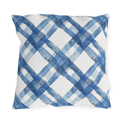 Blue Breeze Gingham Square Outdoor Pillow - Spun Polyester - Double-Sided Print - UV-Resistant - Water-Resistant - Available in 3 sizes.