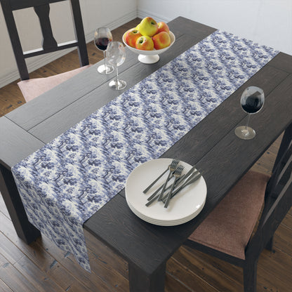 Blue & White English Countryside Table Runner - Cotton Twill - Available in 2 sizes: 16" x 72" and 16" x 90".