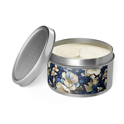 Whitman Floral Tin Candle. A Poet's Garden in a Tin. Available in 2 sizes, 3 finishes, and 5 scents.