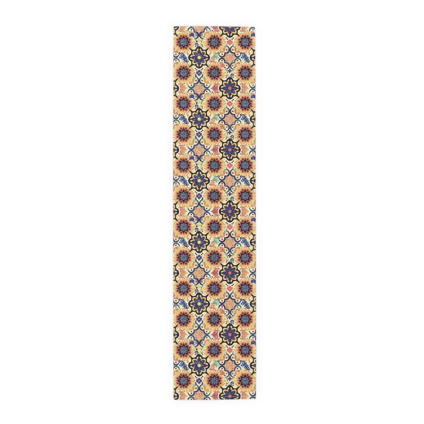 Majorcan Mosaic Splendor Table Runner - Cotton Twill - Available in 2 sizes: 16" x 72" and 16" x 90".