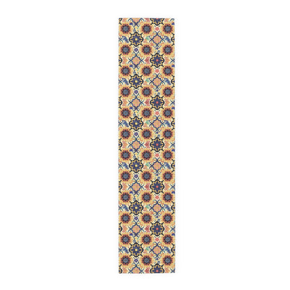 Majorcan Mosaic Splendor Table Runner - Cotton Twill - Available in 2 sizes: 16" x 72" and 16" x 90".