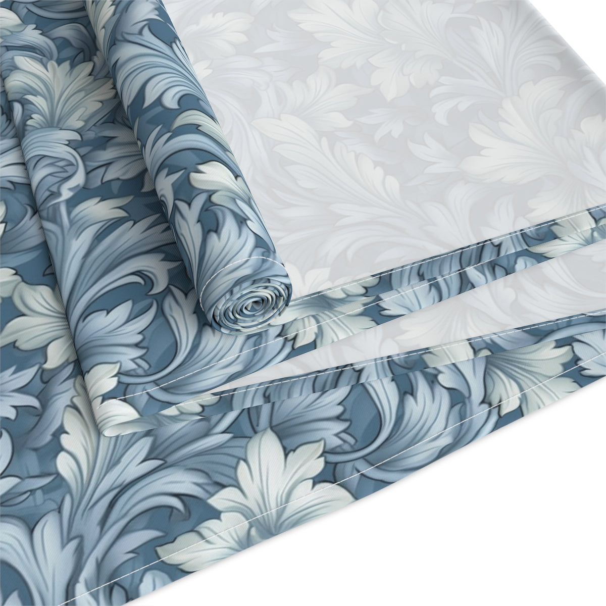 Soft Blue Leaf Tapestry Table Runner - Cotton Twill - Available in 2 sizes: 16" x 72" and 16" x 90".