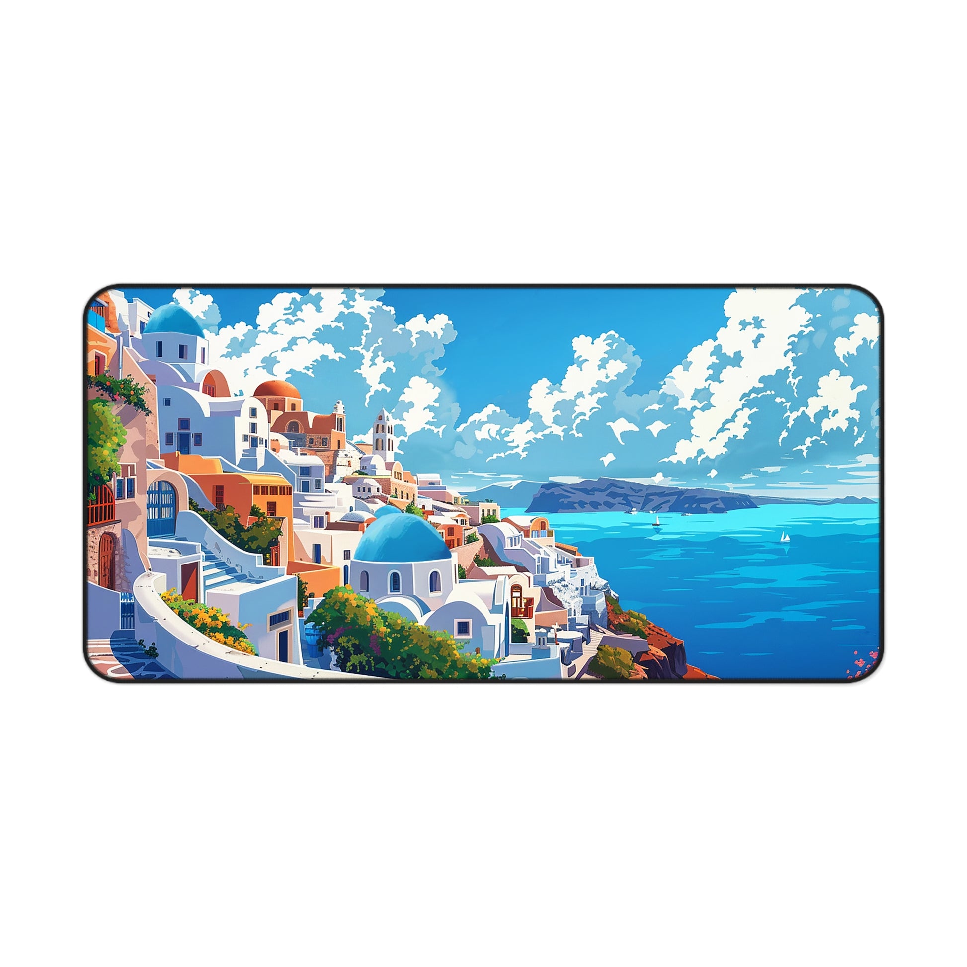 Santorini Serenity Desk Mat (Desk Pad) - Bring Mediterranean Bliss to Your Desk! Available in 3 sizes.