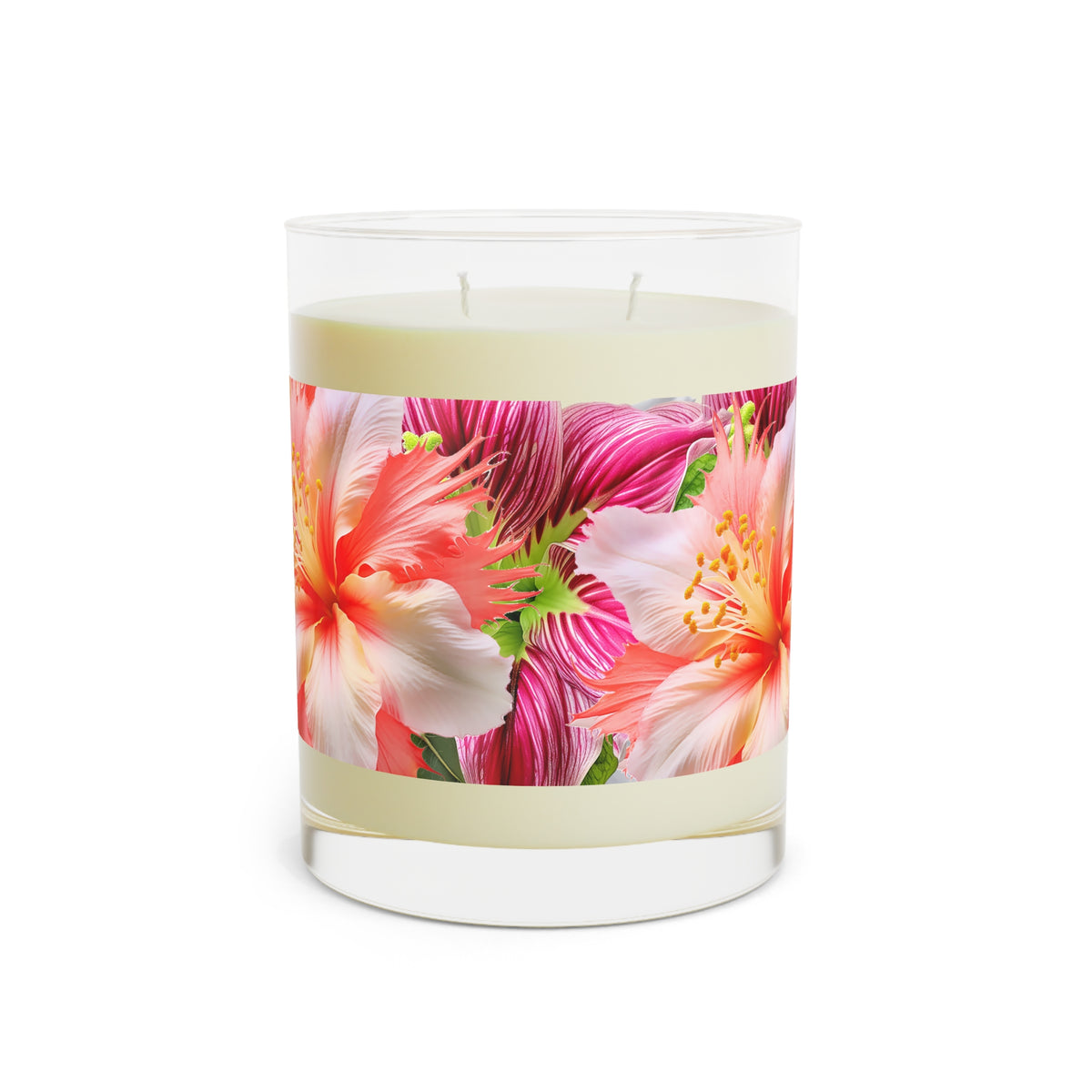Tropical Hibiscus Bloom 100% Soy Wax Scented Candle - 11 oz. Full-Glass, Phthalate-Free & Lead-Free - Three Fragrance Options