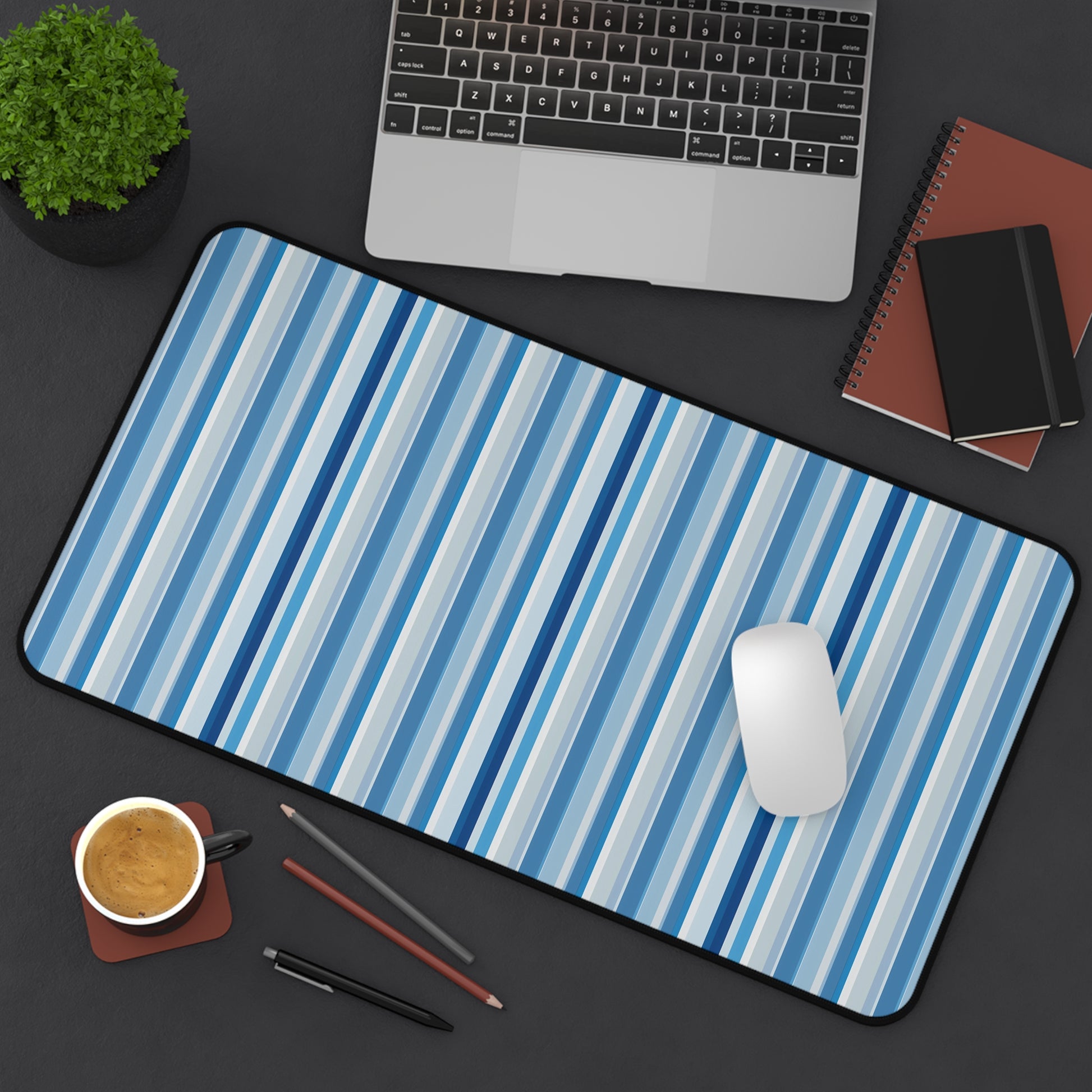 Shades of Light Blue Stripes Desk Mat (Desk Pad) - Stripes of Style for Every Task! Available in 3 sizes.