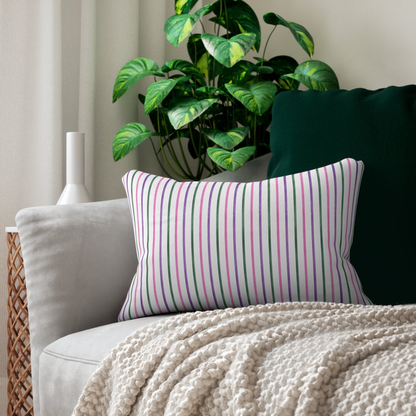 Candy Stripe Lumbar Pillow - Spun Polyester - Double-Sided Print - Concealed Zipper - 20" x 14"