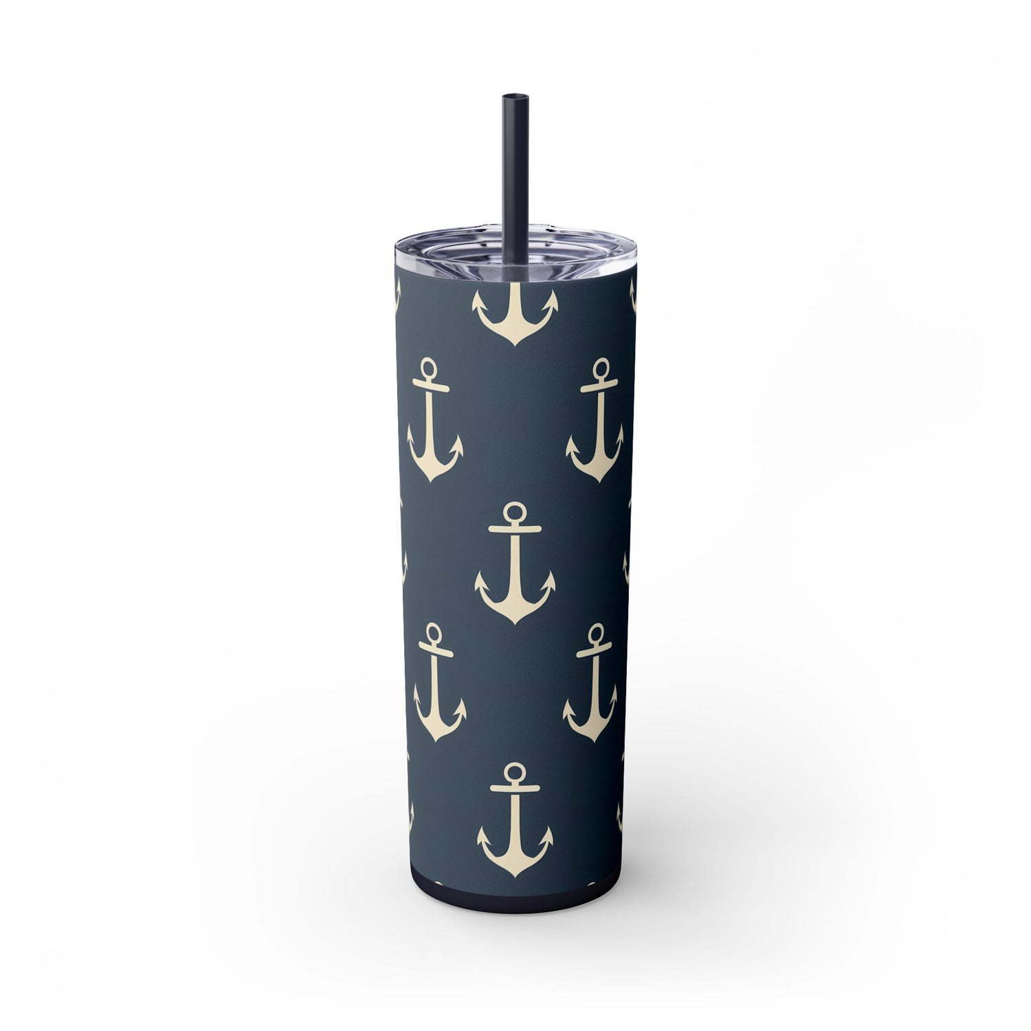 Anchors Aweigh Skinny Tumbler with Straw - 20 oz. Insulated Stainless Steel - Set Sail in Style with Our Anchors Aweigh Tumbler! Ahoy Mates!