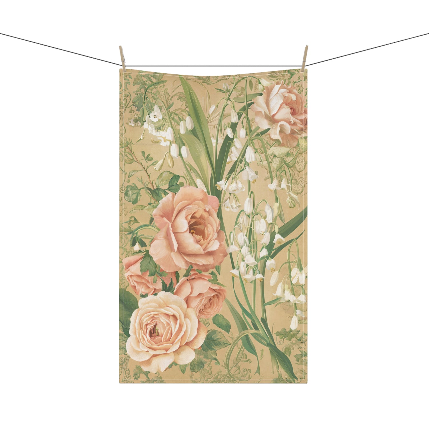 Rose & Lily of the Valley Whisper Kitchen Towel - Cotton Twill - 18" x 30" - Embrace Softness and Romance - Floral Elegance at Your Fingertips!
