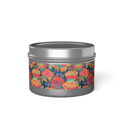 Psychedelic Flower Power Tin Candle. Far-Out Fragrance in a Tin. Available in 2 sizes, 3 finishes, and 5 scents.