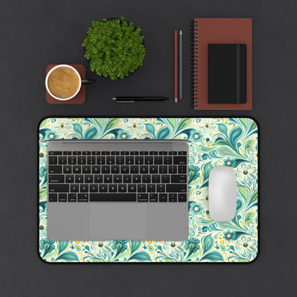 Whimsical Teal Floral Garden Desk Mat (Desk Pad) - Let Your Desk Bloom with Whimsy! Available in 3 sizes.