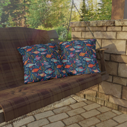 Fun Fish Square Outdoor Pillow - Spun Polyester - Double-Sided Print - UV-Resistant - Water-Resistant - Available in 3 sizes.