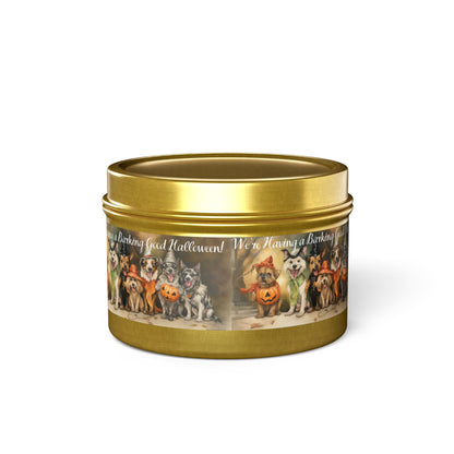We're Having a Barking Good Halloween! Tin Candle. Spooky Treats in a Tin. Available in 2 sizes, 3 finishes, and 5 scents.