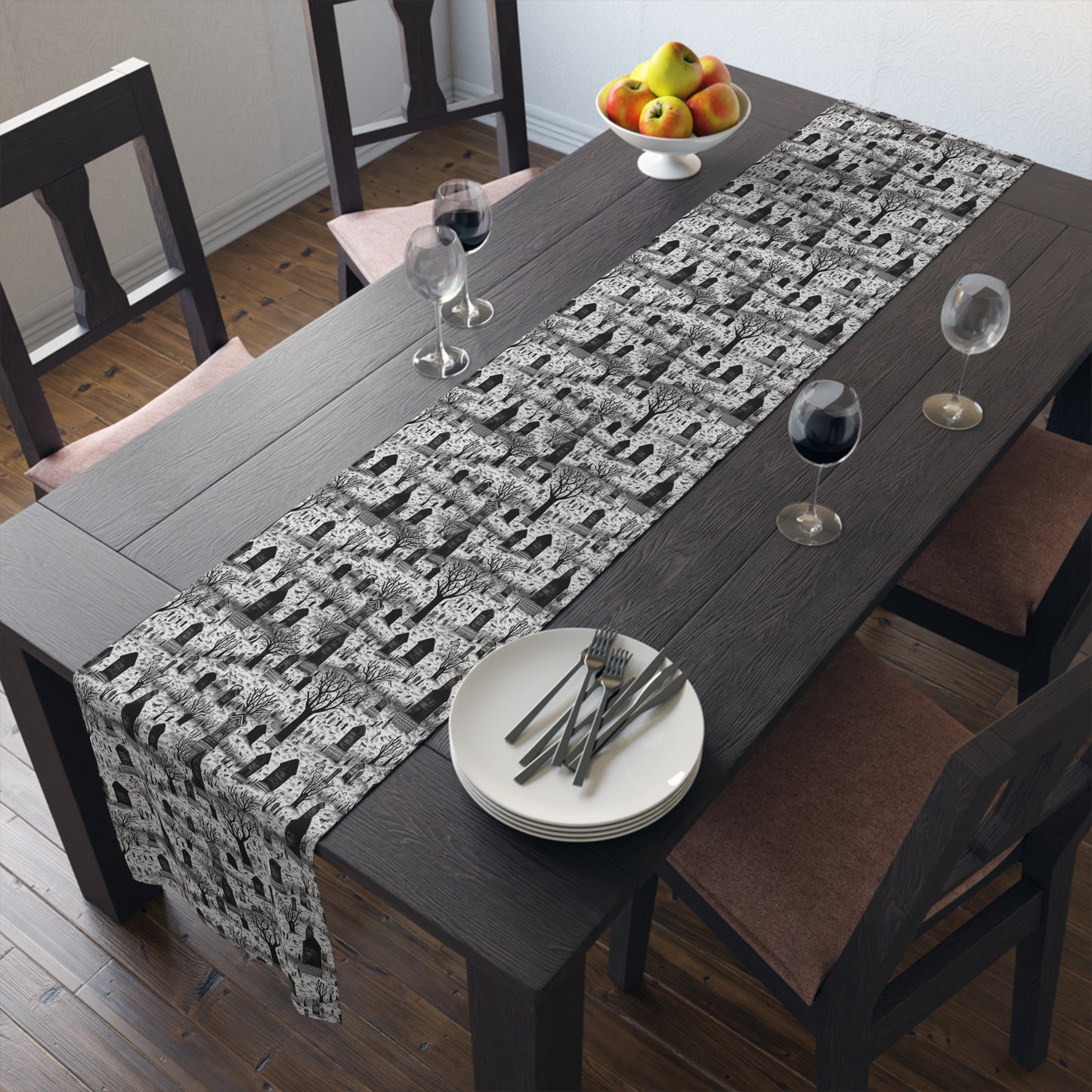 Spooky Gothic Cemetery Chic Halloween Table Runner - Cotton Twill - Available in 2 sizes: 16" x 72" and 16" x 90".