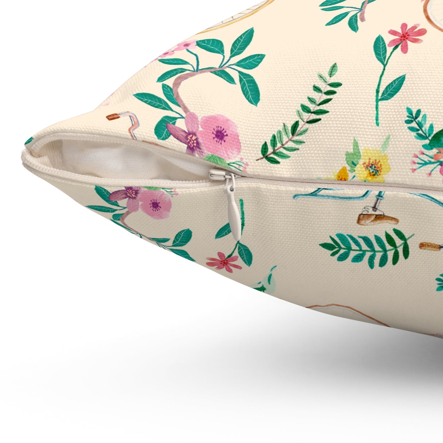 Spring Bicycle Square Throw Pillow - Spun Polyester - Double-Sided Print - Concealed Zipper - Available in 4 sizes