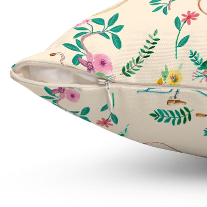 Spring Bicycle Square Throw Pillow - Spun Polyester - Double-Sided Print - Concealed Zipper - Available in 4 sizes