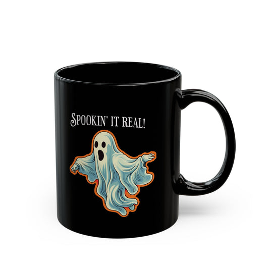 Spookin it' Real Chic Retro Ghost Halloween Black Mug  - 11oz, 15oz - Start Your Day with a Ghostly Good Brew!