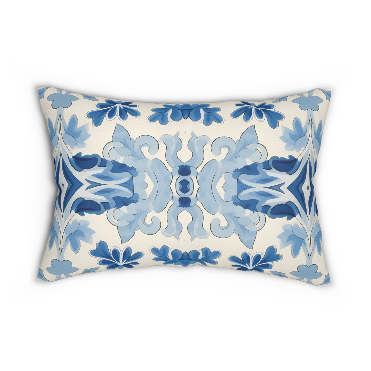 Blue Spanish Tile Lumbar Pillow - Spun Polyester - Double-Sided Print - Concealed Zipper - 20" x 14"