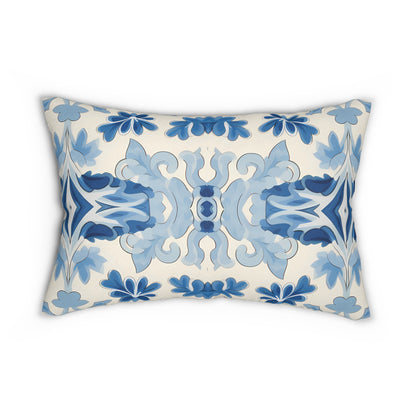 Blue Spanish Tile Lumbar Pillow - Spun Polyester - Double-Sided Print - Concealed Zipper - 20" x 14"