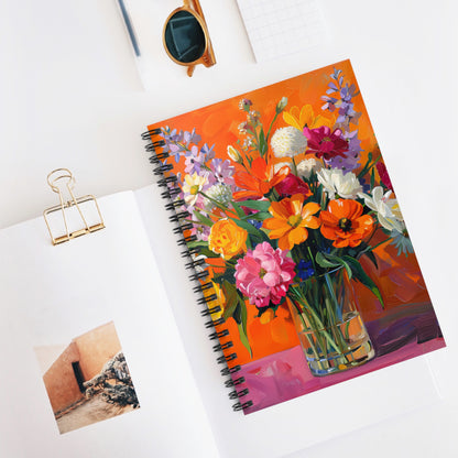 Blossoms on Orange Chic Spiral Notebook - Ruled Line - Where Beauty Meets Function! Bright, Painterly Blooms in Every Page!