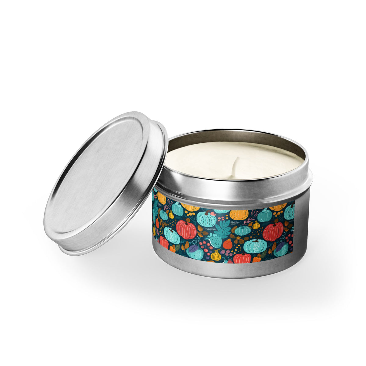 Fall Pumpkin Dance Tin Candle. Autumn's Dance in a Tin. Available in 2 sizes, 3 finishes, and 5 scents.