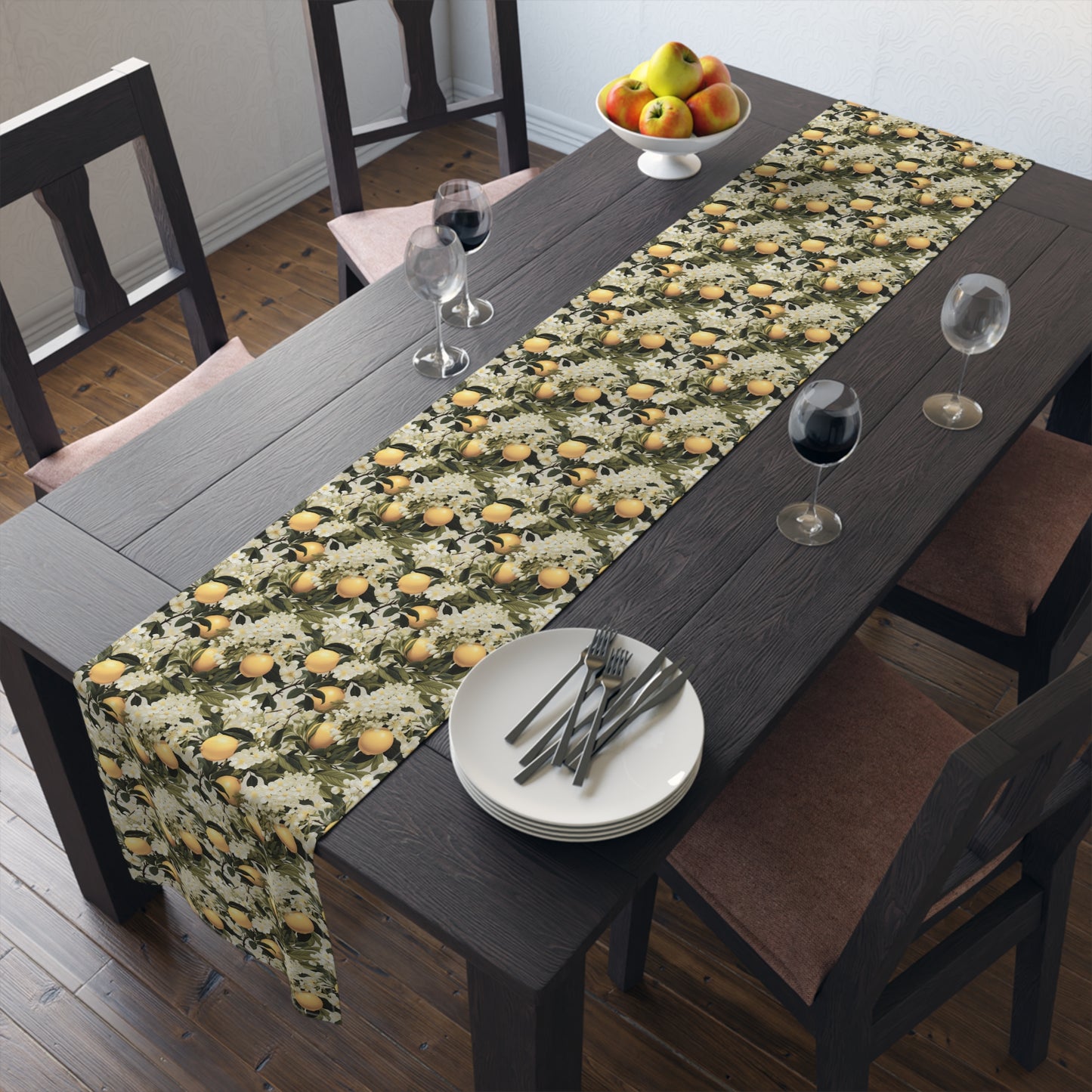 Lemony Blossoms Table Runner - Cotton Twill - Available in 2 sizes: 16" x 72" and 16" x 90".