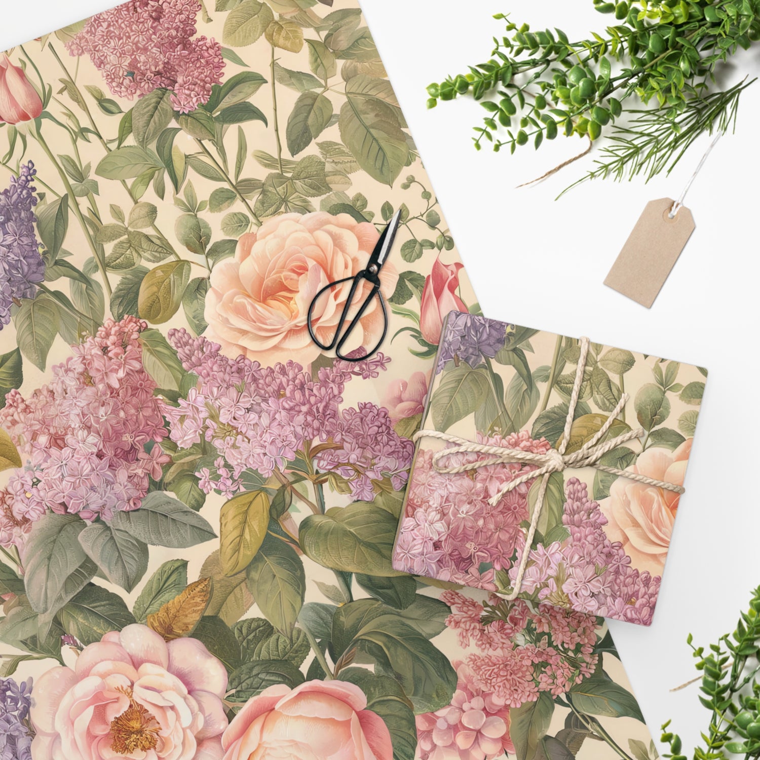 Lilac & Rose Blossom Wrapping Paper - Wrap Your Gifts in the Romantic Elegance of Blossoms! Available in 2 sizes.