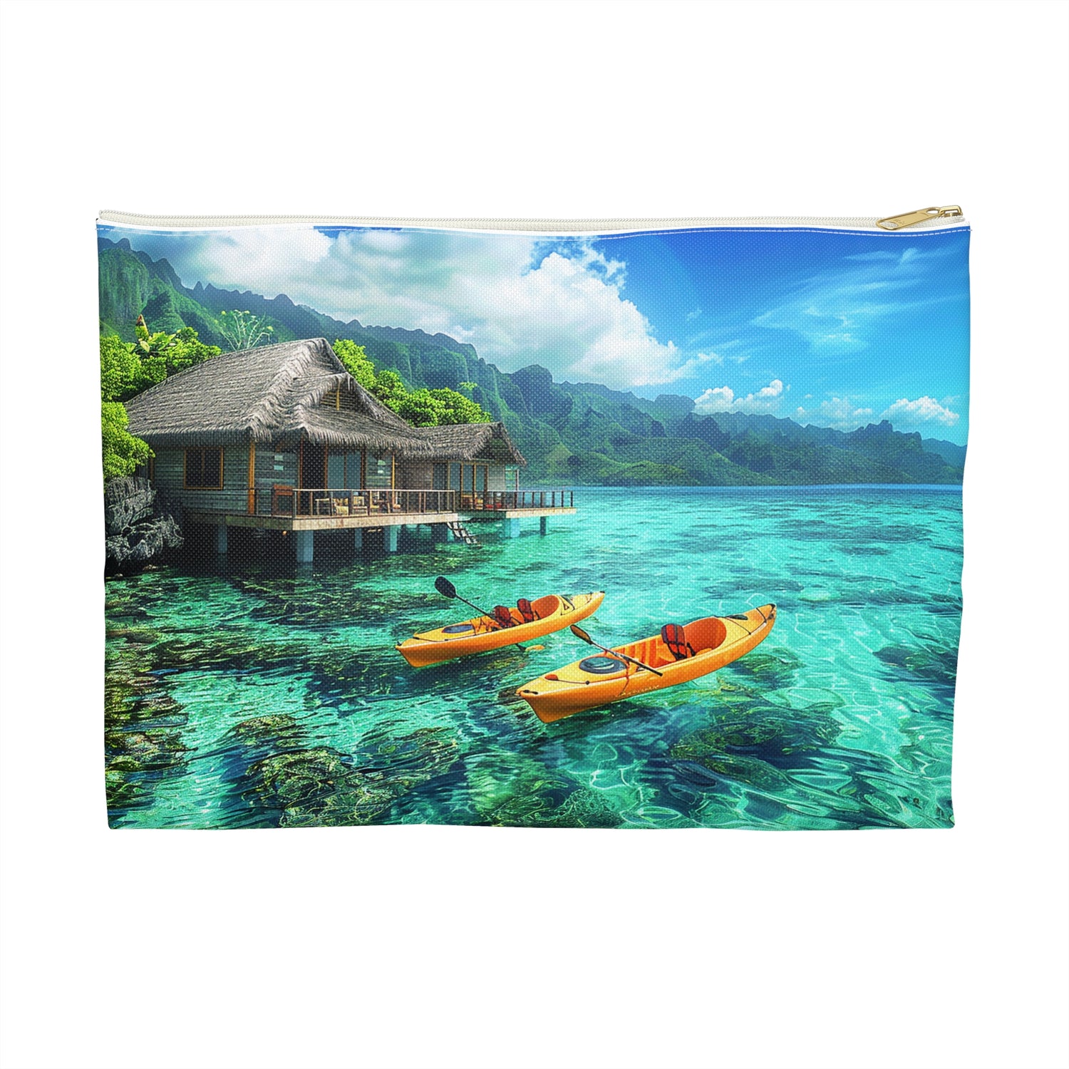 Tropical Serenity Accessory Pouch - Embrace the Calm of Gentle Waters and Soft Breezes - All in the Palm of Your Hand! Available in 2 sizes.