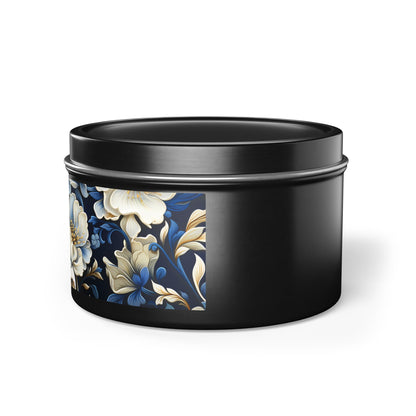 Whitman Floral Tin Candle. A Poet's Garden in a Tin. Available in 2 sizes, 3 finishes, and 5 scents.