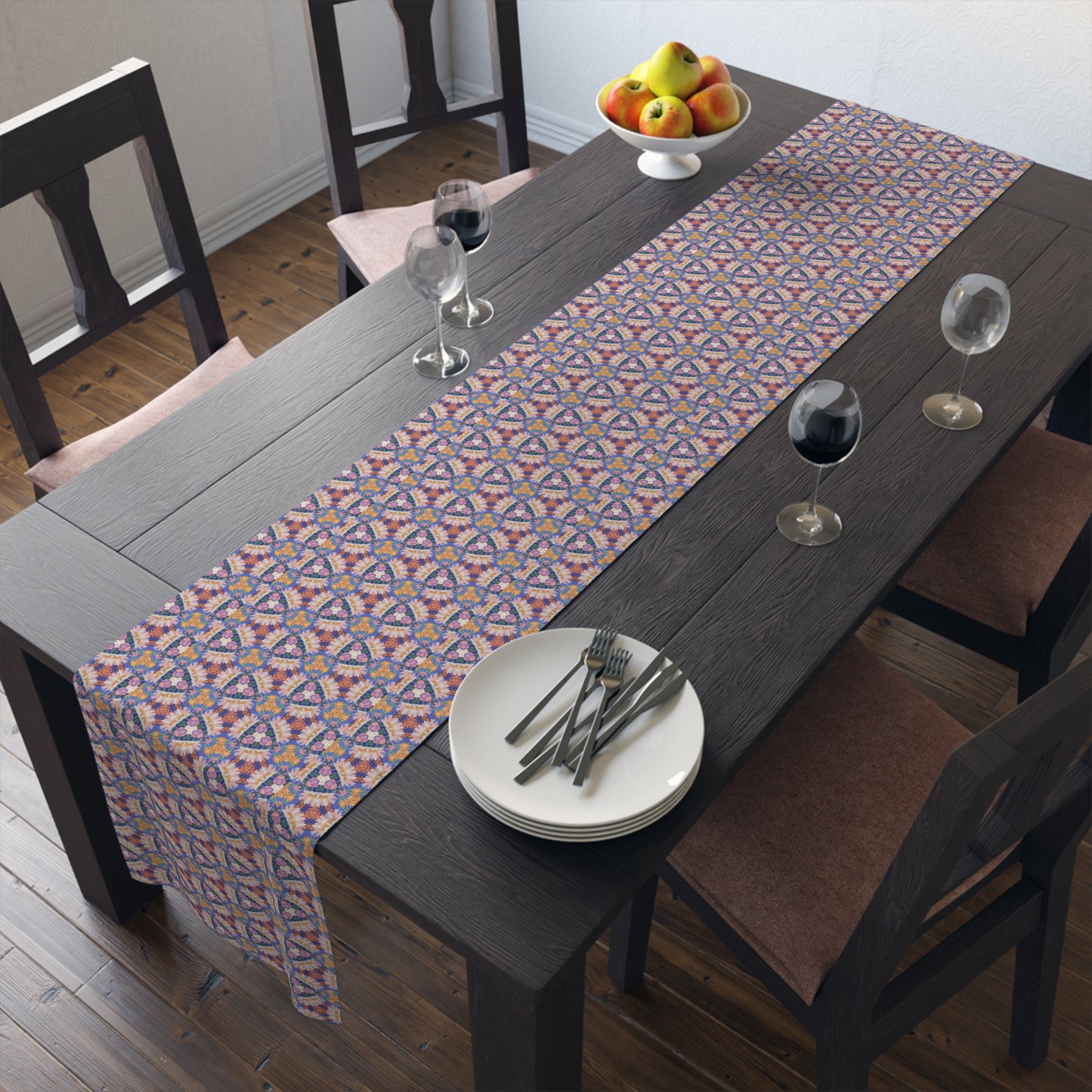 Prismatic Petal Paradise Table Runner - Cotton Twill - Available in 2 sizes: 16" x 72" and 16" x 90".