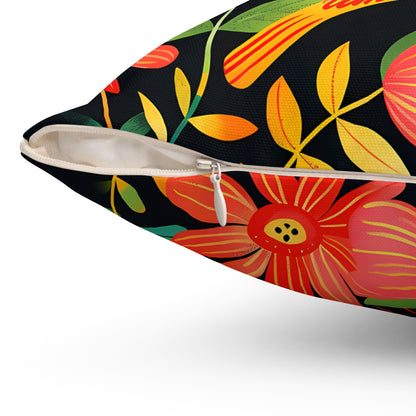 Blooming Bird Wonderland Square Throw Pillow - Spun Polyester - Double-Sided Print - Concealed Zipper - Available in 7 sizes.