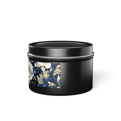Whitman Floral Tin Candle. A Poet's Garden in a Tin. Available in 2 sizes, 3 finishes, and 5 scents.