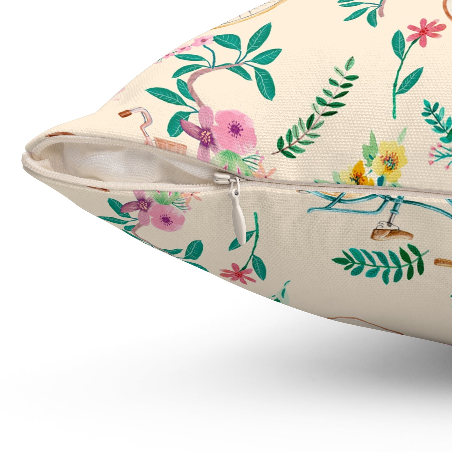 Spring Bicycle Square Throw Pillow - Spun Polyester - Double-Sided Print - Concealed Zipper - Available in 4 sizes