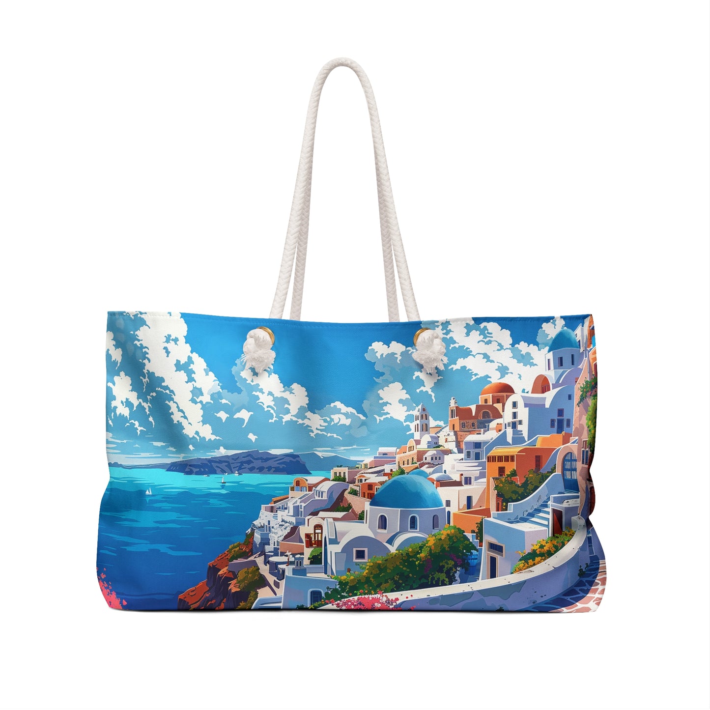 Santorini Serenity Weekender Bag - Carry a Piece of Paradise - Where Every Journey Feels Like a Greek Getaway!