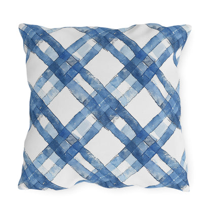 Blue Breeze Gingham Square Outdoor Pillow - Spun Polyester - Double-Sided Print - UV-Resistant - Water-Resistant - Available in 3 sizes.